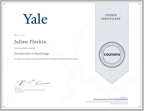 Universidad YALE Introducción a la Psicología Certificación de