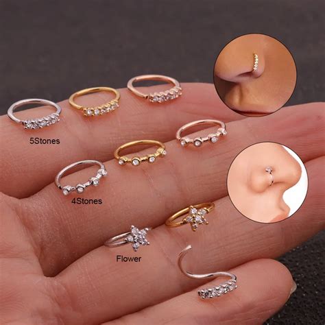 Sellsets 20gx8mm Nose Piercing Body Jewelry Cz Nose Hoop Nostril Nose