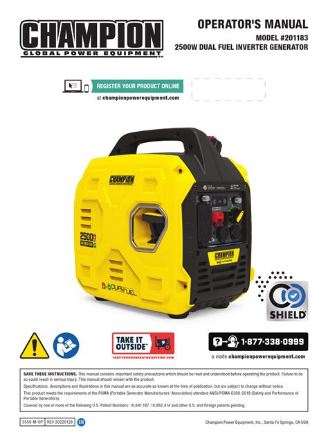 Champion 201183 2500w Dual Fuel Inverter Generator User Guide