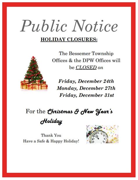 Holiday Closures Bessemer Township