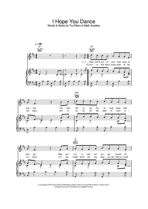 Buy I Hope You Dance Sheet Music By Ronan Keating Lee Ann Womack For