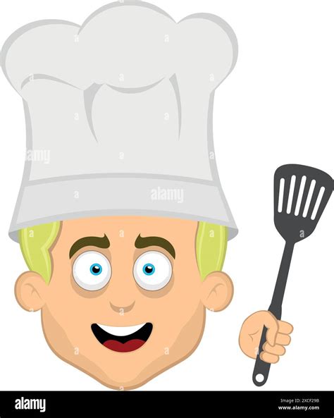 Vector Illustration Face Man Cartoon Blonde Eyes With A Chef Hat And