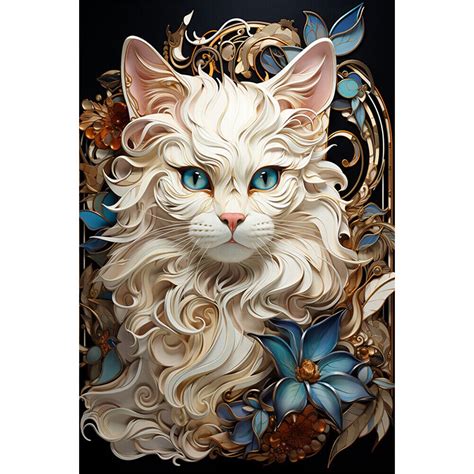 5D DIY Full Round Drill Diamond Painting White Cat Kit Home Decoration