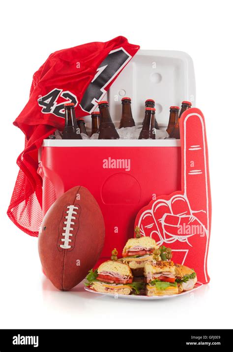 Series with football tailgate party food and items Stock Photo - Alamy