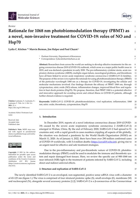 PDF Rationale For 1068 Nm Photobiomodulation Therapy PBMT As A