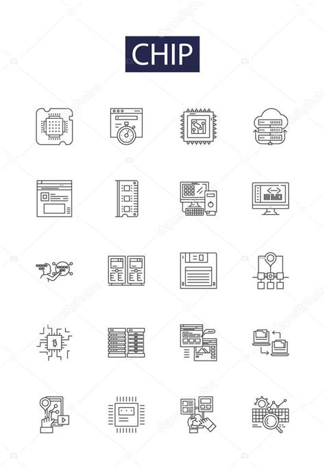 Chip L Nea Vectorial Iconos Y Signos Chips Ordenador Circuito