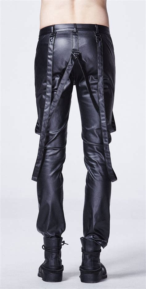 Pantalon Noir Homme Faux Cuir Avec Sangles Gothique Rock Punk Rave