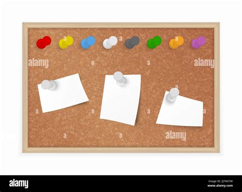 Cork Board With Different Pushpins And Pinned Notes Vector Bulletin