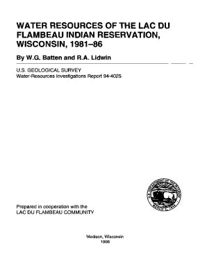 Fillable Online Pubs Usgs Water Resources Of The Lac Du Flambeau Indian