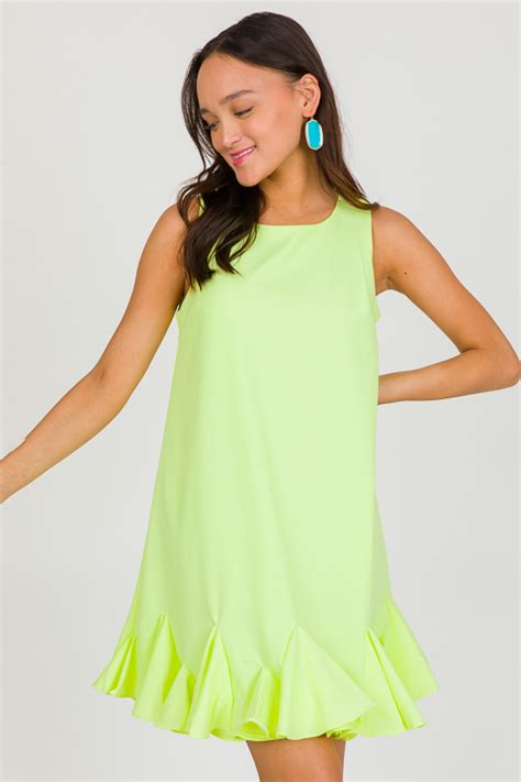 Flounce Hem Dress, Lime - SALE - The Blue Door Boutique