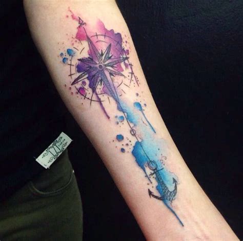 Watercolor Compass Anchor Tattoo Tatuaggistyle