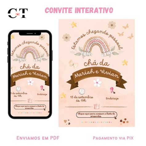 Convite Digital Interativo Arco Íris Boho Elo7