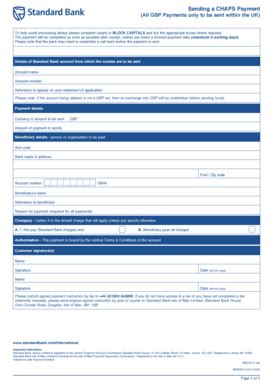 Fillable Online Sending A CHAPS Payment Standard Bank Fax Email Print