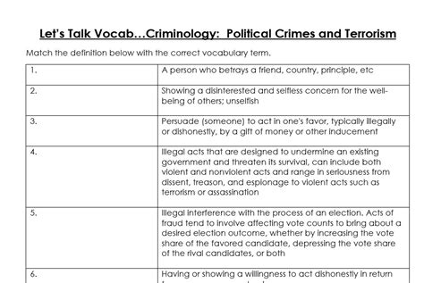 Let S Talk Vocab Criminology Political Crimes And Terrorism