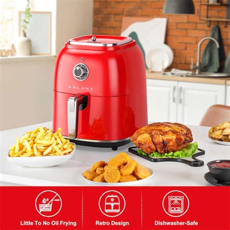 Galanz Retro Red Air Fryer 4.8-Quart Oil-less Healthy Frying with Auto Shut Off, ETL Safety ...