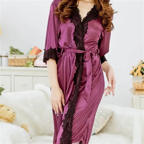 Sex Lace Decoration Women Bathrobes Comfortable Plug Size Lady Night Sleepwear Night Robe Lace