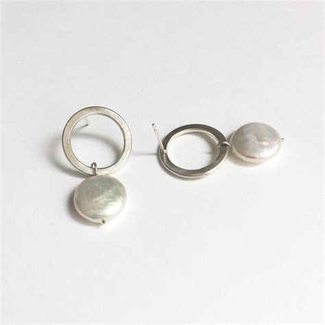 Open Circle And Pearl Charm Earrings Silver Stud Earrings