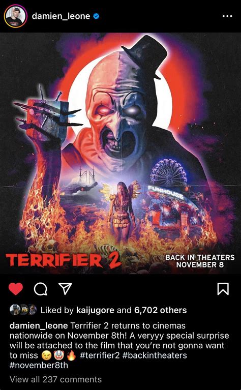 Terrifier 2 Back In Theaters This November A Special Surprise