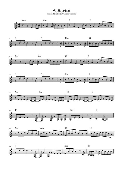 Señorita Camila Cabello And Shawn Mendes Easy Piano Lead Sheet Sheet Music For Piano Solo