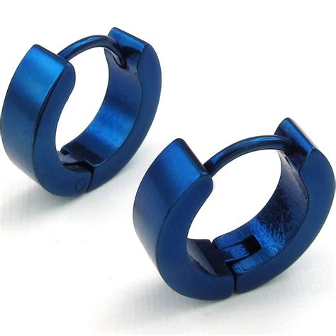 Boucles D Oreille Anneaux Cr Oles Acier Inoxydable Bleu Cameleon Shop Fr