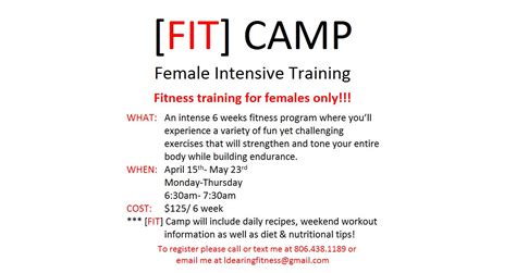 Fit Camp Female Intensive Training Let Me Know If Youre Interested