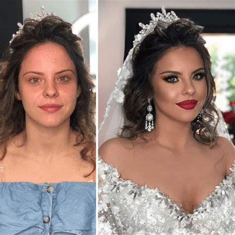 11 Photographs Taken Both Before And After The Brides Have Had Their Wedding Makeup Done