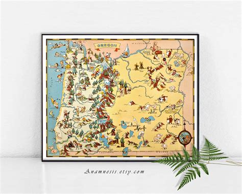 OREGON MAP High Res Digital Image Retro Picture Map to Print and Frame Pillows & Totes ...