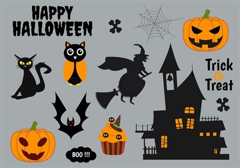 Set Halloween Elements Vector Illustration With Various Kinds Of Things Like Ghosts Pumpkins