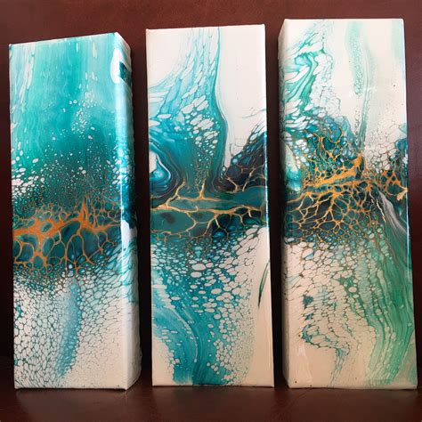 Original Art Acrylic Pour Swipe Painting Triptych Caribbean Etsy