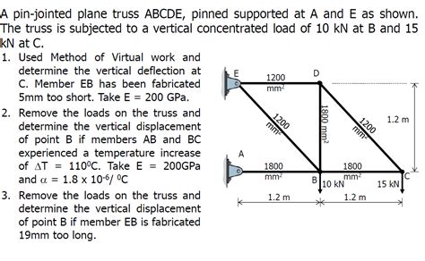 Solved E D O Mm A Pin Jointed Plane Truss Abcde Pinned