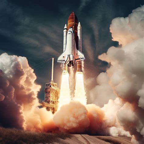 Premium Ai Image Arafed Shot Of A Space Shuttle Taking Off From A