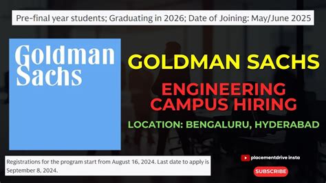 Goldman Sachs Engineering Campus Hiring Program 2025 Bengaluru