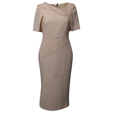 Roland Mouret Fenton Cape Back Pencil Dress In Pastel Pink Wool Ref