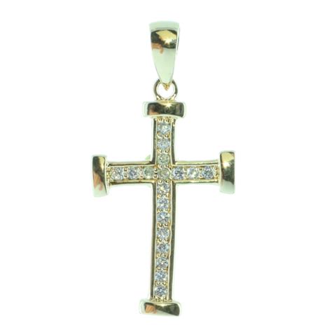 Gold Plated Cross Pendant With Glitter