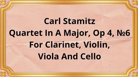 Carl Stamitz Quartet In A Major Op For Clarinet Violin Viola