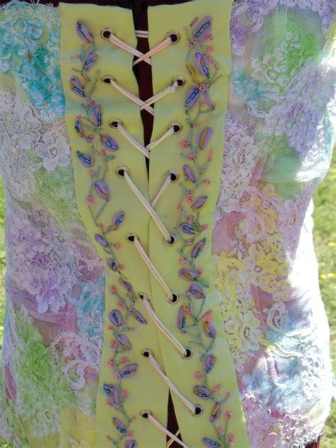 Mardi Gras Ball Corset With Ribbon Embroidery Morning Dew Drops