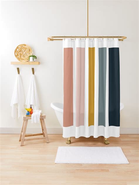 Mid Century Modern Neutral Terracotta Colors Shower Curtain For