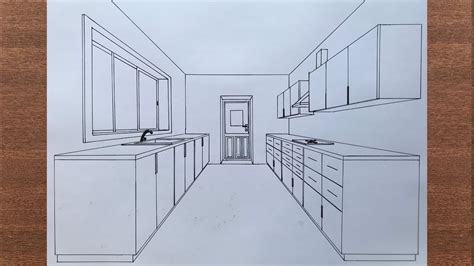 How To Draw A Kitchen In Point Perspective Youtube