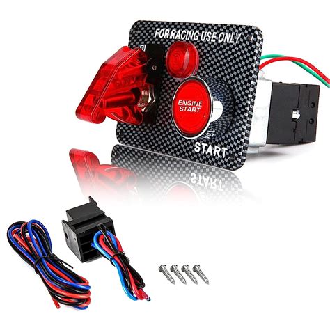 AUXMART Carbon Ignition Switch Panel Engine Start Push Button LED 12V