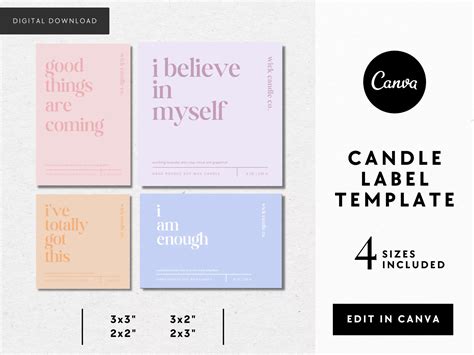 positive affirmation candle label canva template pastel rainbow