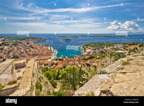 Town Of Hvar And Paklinski Islands Aerial View In Dalmatia Croatia