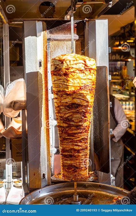 Arabic Shawarma Meat Baked In The Fire Stock Image Image Of Chef