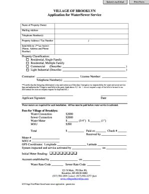 Fillable Online Application For Water Sewer Service Village Of