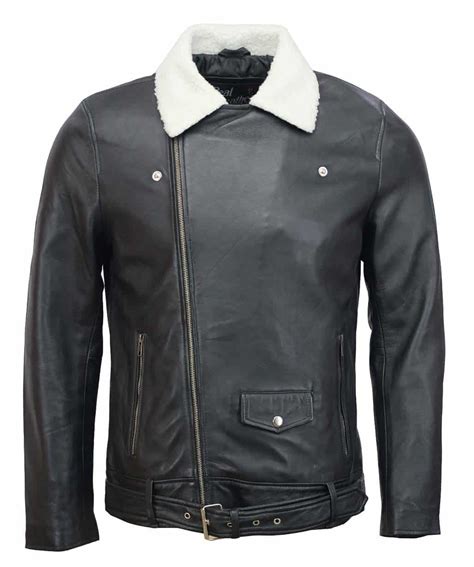 Shop Men's Black Fur Collar Leather Jacket