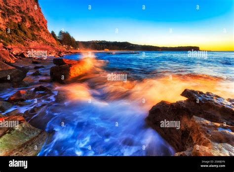 Colourful Splash Of Wave On Rocks Of Newport Beach Sydney Northern