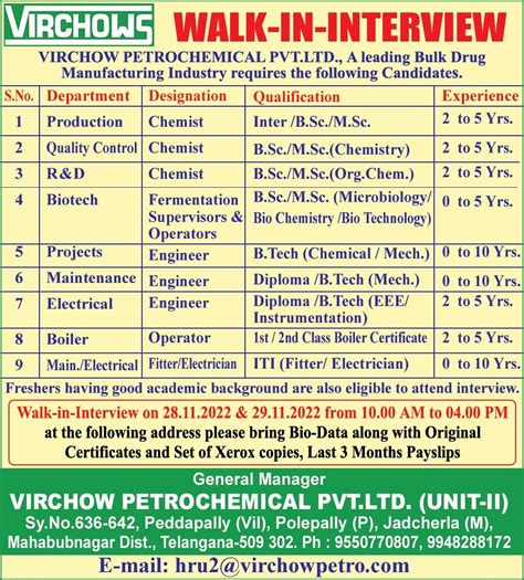 Virchow Petrochemical Pvt Ltd Walk In Interviews For Freshers