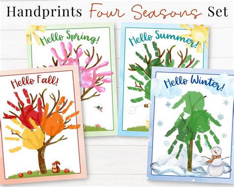 Four Seasons Handprint Trees Preschool Lesson Printables Hand Art