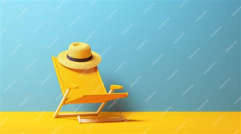 Premium Ai Image Empty Deck Chair Yellow Background Sunbed