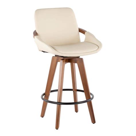 Lumisource Cosmo In Walnut And Cream Faux Leather Counter Stool B