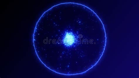 Abstract Blue Luminous Energy Sphere Of Particles Field And Waves Of